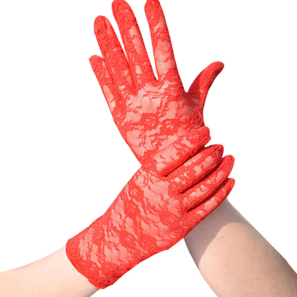 Rote kurze Handschuhe mit Spitze (5563)