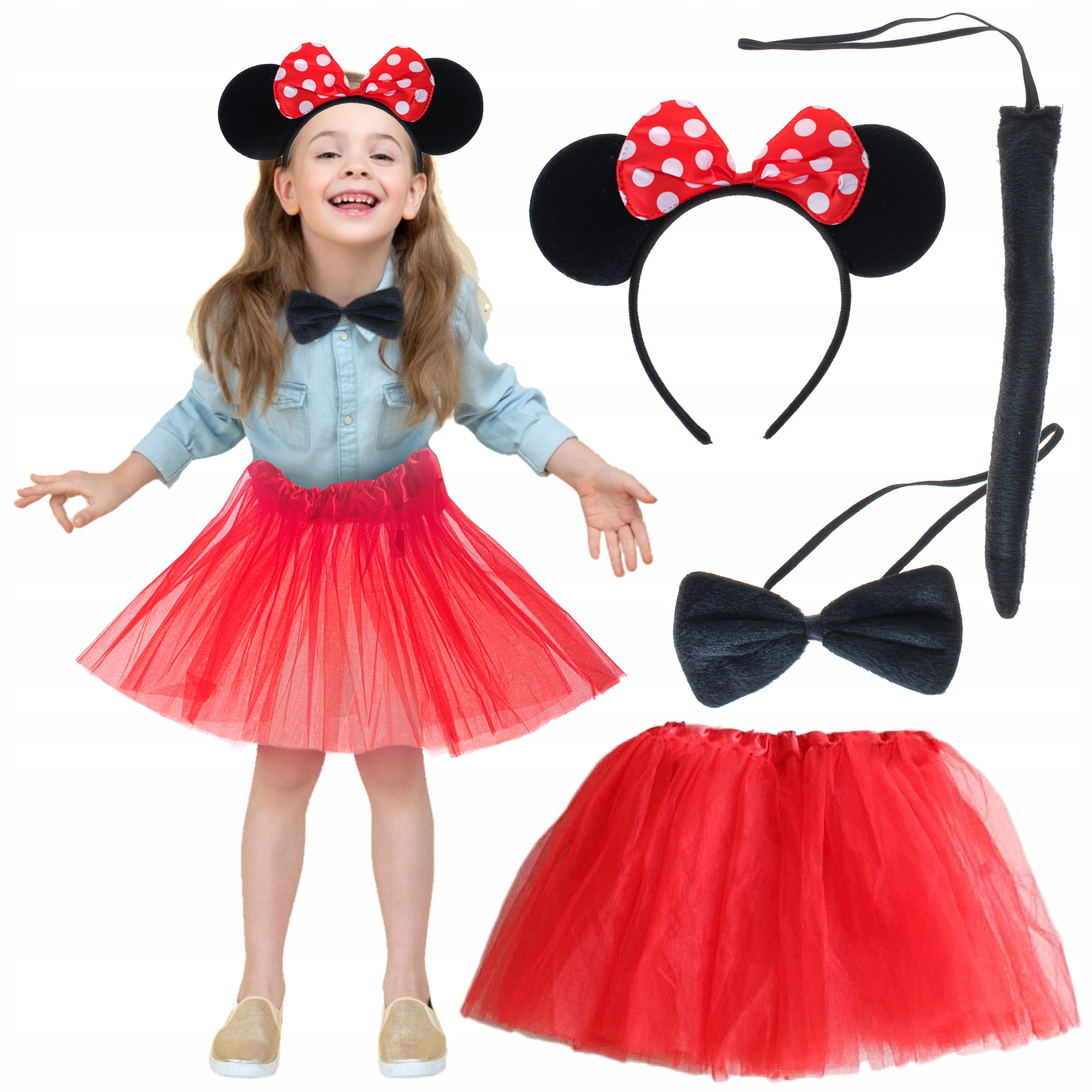 Minnie Mouse Kostüm Seti Etek Taç Kuyruk Papyon Gösteri Seti (5563)