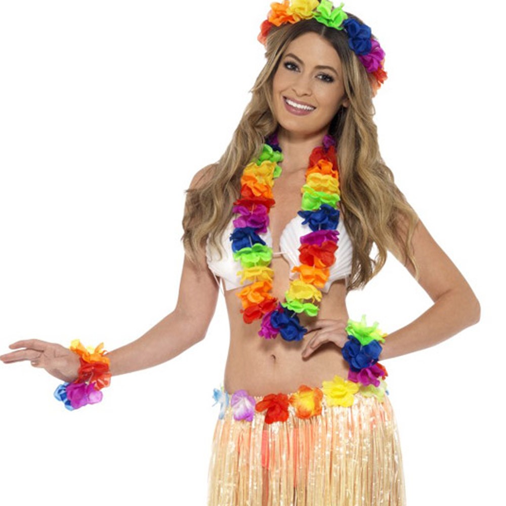 Buntes Hawaii Halsketten-Kronen-Armband-Set, 4-teilig (5563)