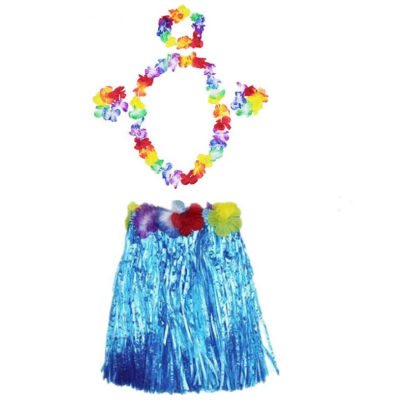 Luau Aloha Hawaii Partykleid Rock Krone und Armband Set Blau