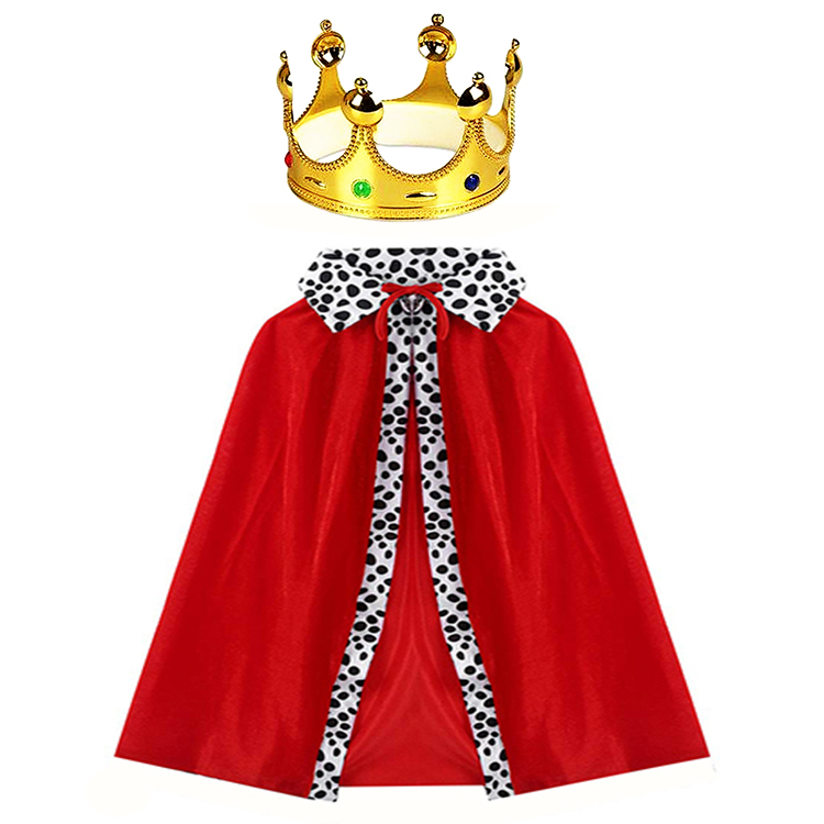 Kral Kostüm Pelerini ve Altın Renk Kral Tacı Çocuk Boy 90 cm (5563)