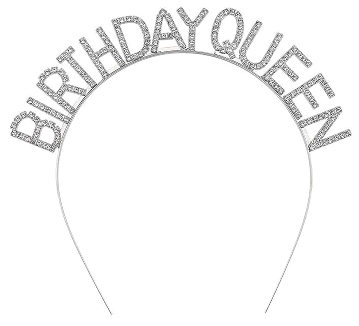 Gümüş Renk Kristal Taşlı Parlak Birthday Queen Yazılı Kraliçe Taç 16x17 cm (5563)