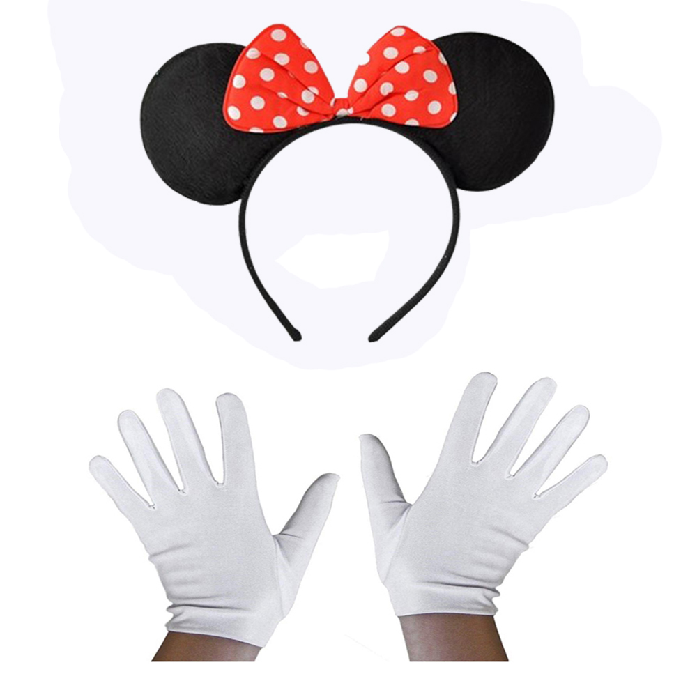 Minnie Mouse Haarreif mit roter Schleife und weißen Handschuhen (5563)