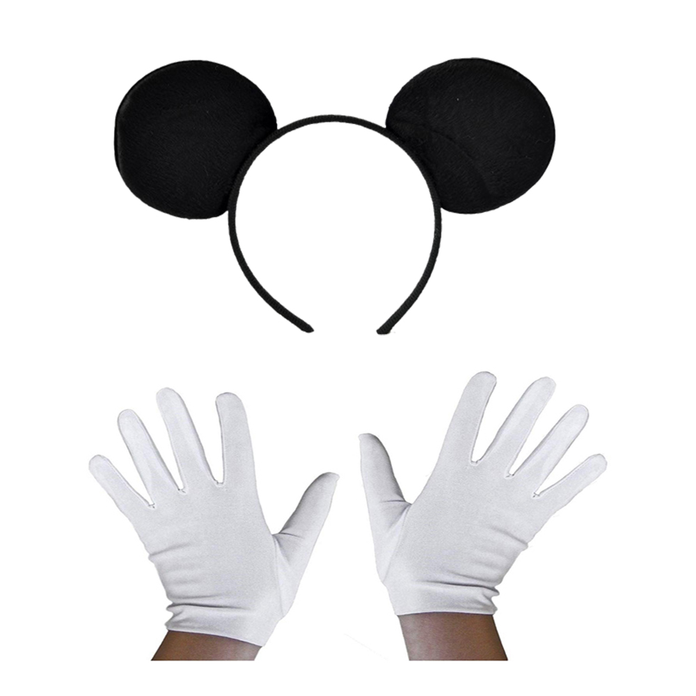 Schwarze Mickey Mouse Krone und weiße Handschuhe Set (5563)
