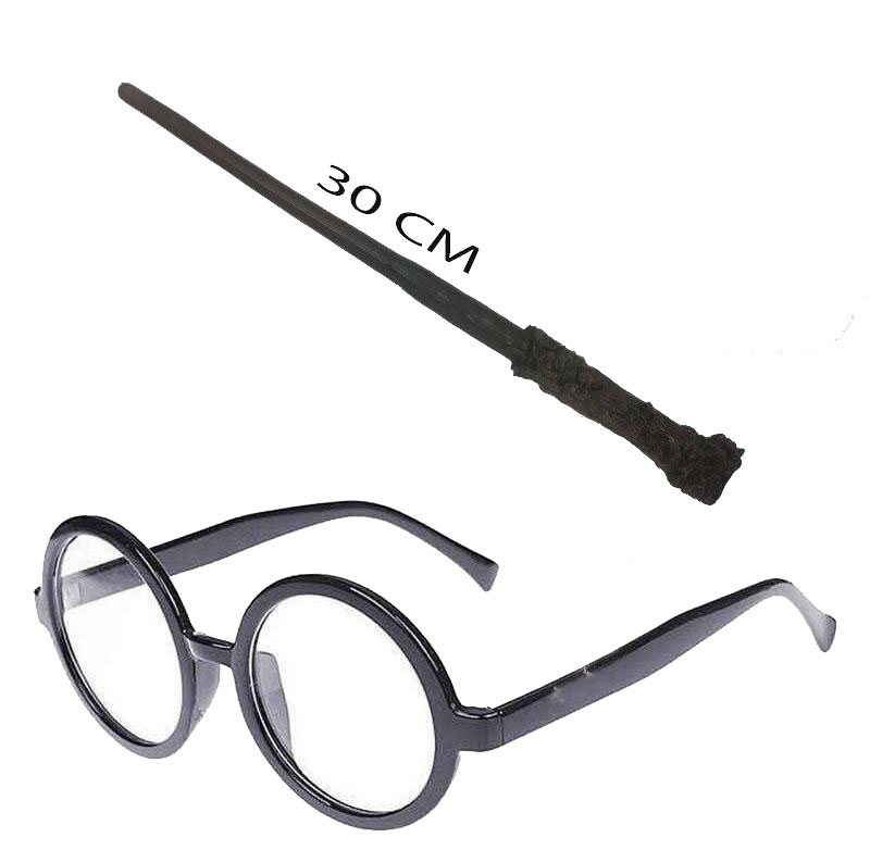 Harry Potter Asası 30 cm ve Siyah Çerçeveli Harry Potter Gözlüğü Seti (5563)