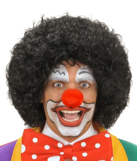 Schwarze lockige Afro Bonus Perücke und rote Schaumstoff-Nase Set (5563)