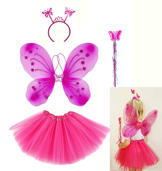 Fuchsia Schmetterlingsköstüm - 4-teiliges Zubehörset (5563)