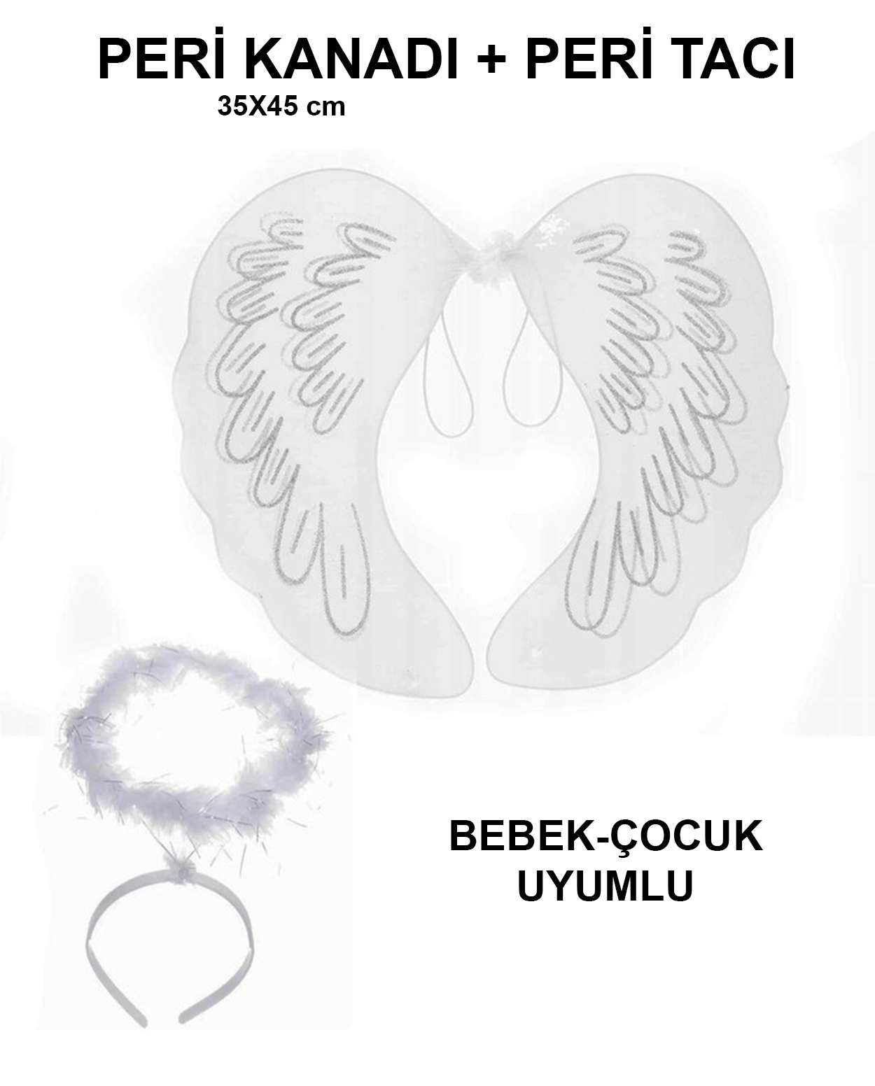 Weiße Feenflügel und Krone Set mit Spitzentüll 45x40 cm (5563)