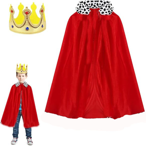 Çocuk Boy Kral Pelerini 90 cm ve Yumuşak Eva Kral Tacı Altın Renk (5563)