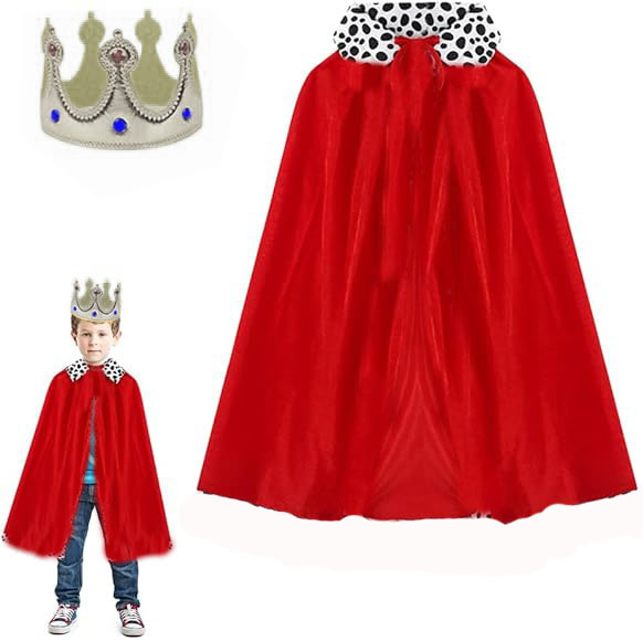 Çocuk Boy Kral Pelerini 90 cm ve Yumuşak Eva Kral Tacı Gümüş Renk (5563)