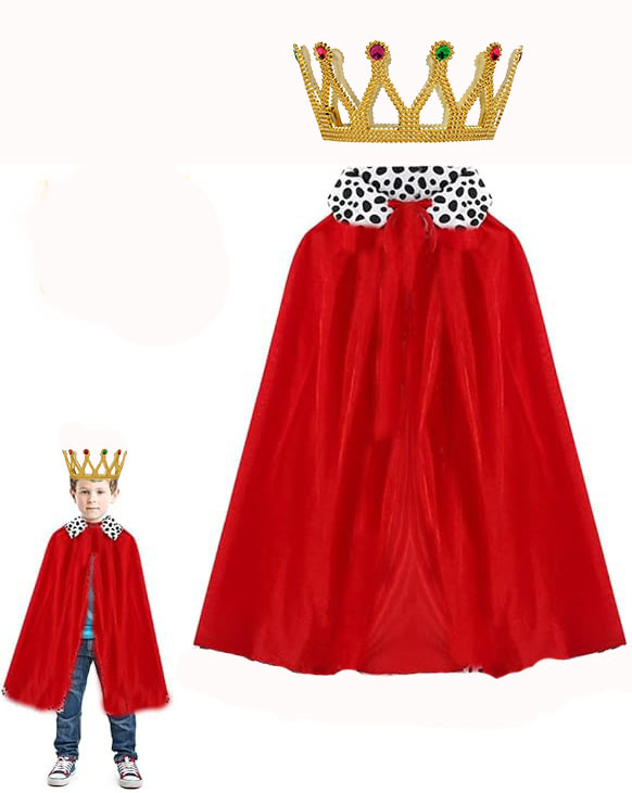 Kinderkönig-Umhang 90 cm und goldene Königskrone Set (5563)