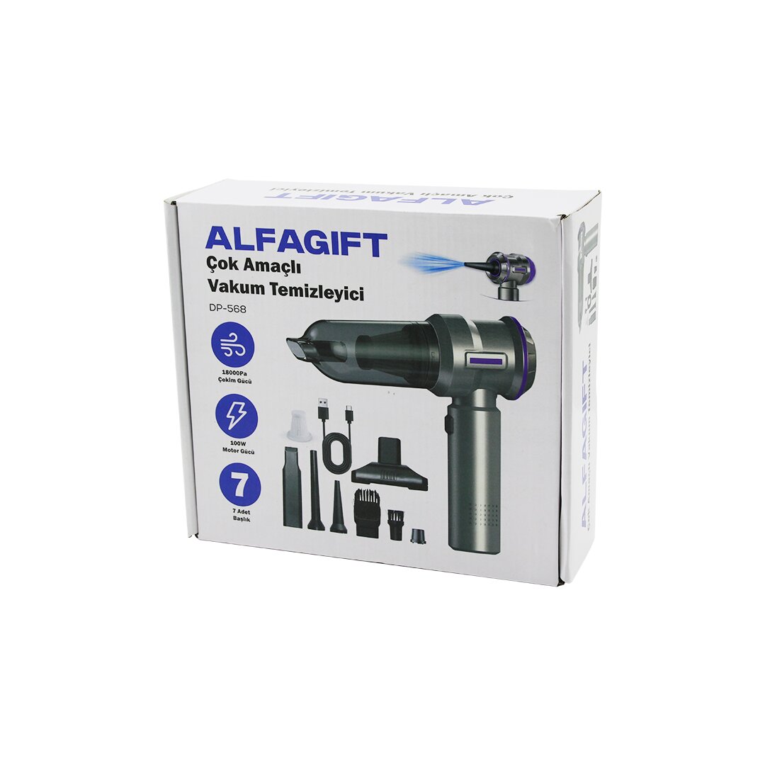 OTO ARAÇ TYPE-C SARJLI EL TİPİ BASINÇLI HAVA ÜFLEME - SÜPÜRGE 7 BAŞLIK 100W DP-568 (5563)