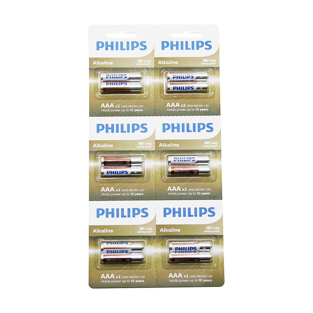 PHILIPS  ALKALİNE İNCE - AAA - 1.5V  PİL  12PCS= 2Lİ X 6 (5563)