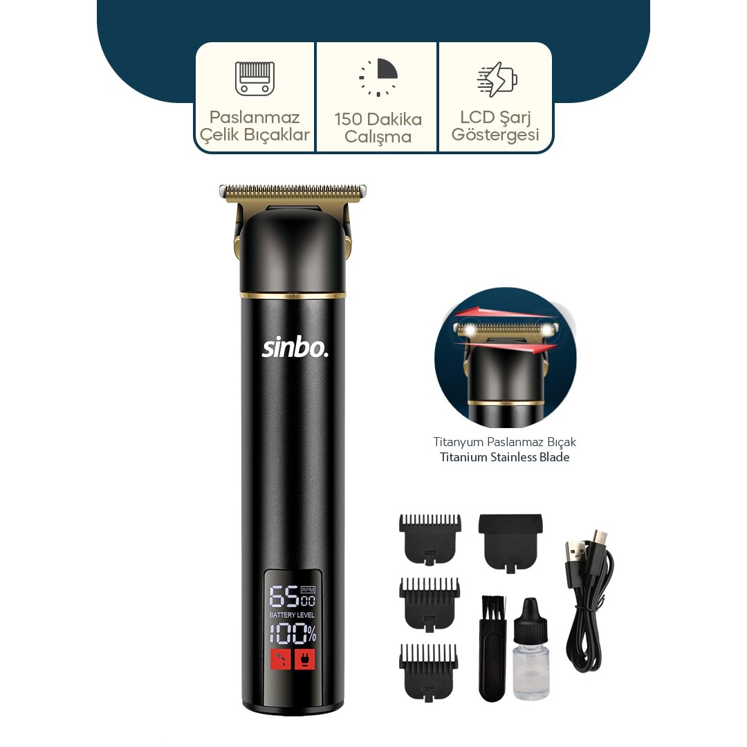 USB ŞARJLI - LCD GÖSTERGELİ SAÇ - SAKAL KESME TRAŞ MAKİNESİ ALÜMİNYUM ALAŞIMLI GÖVDE SHC-1907 (5563)