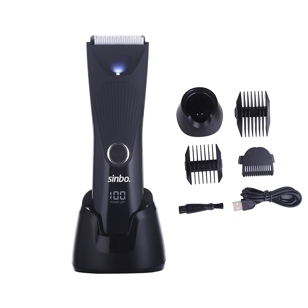USB Rechargeable Hair & Beard Trimmer with LCD Display Stand SHC-1908