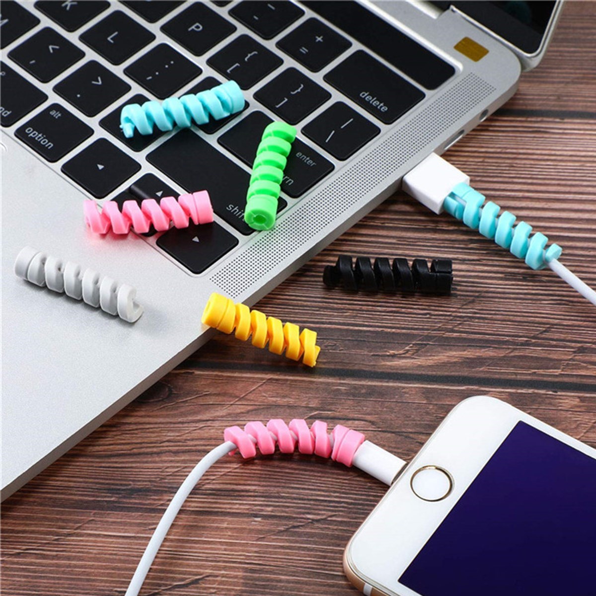 4&amp;#39;lü Apple, Android Şarj Kablosu Koruyucu Silikon Spiral Yay Aparat (5563)