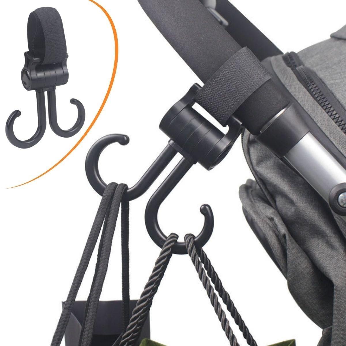 2li Bebek Arabasına Uyumlu Cırtlı  Eşya Taşıma Aparatı 360 Derece Dönebilen Plastik Kanca (5563)