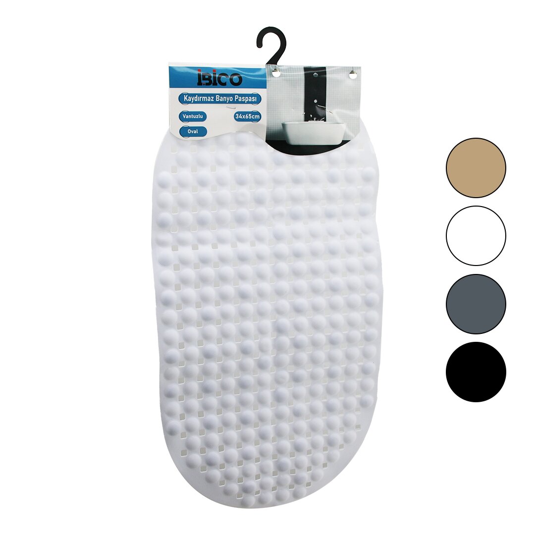 OVAL - PLASTİK KABARTMA TOP DESENLİ - RENKLİ 63PCS VANTUZLU KAYDIRMAZ BANYO - KÜVET PASPASI 34X65CM (5563)