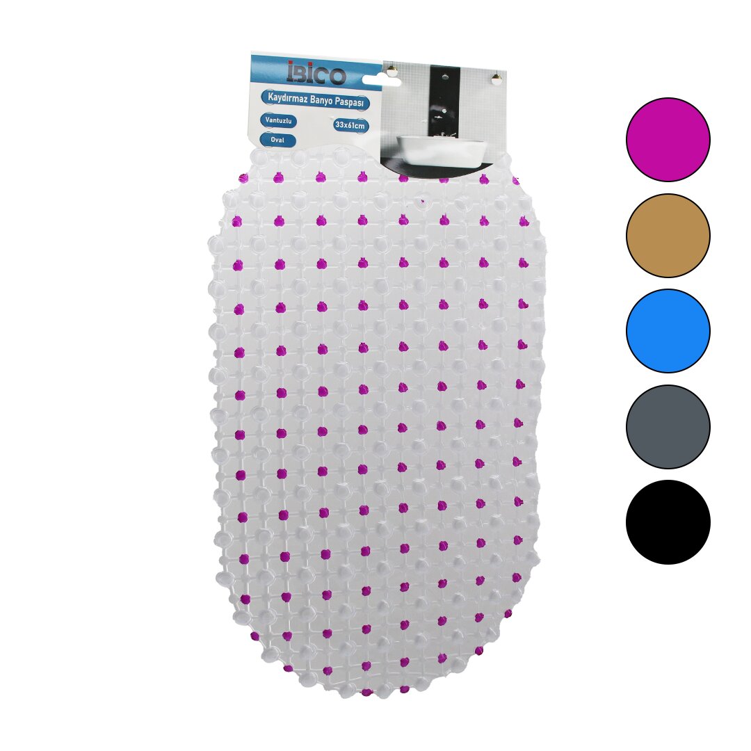 OVAL - Öko PVC + Saugnapf-Muster - Transparent farbig 122er Saugnapf Rutschfester Badmatte 33x61cm (5563)