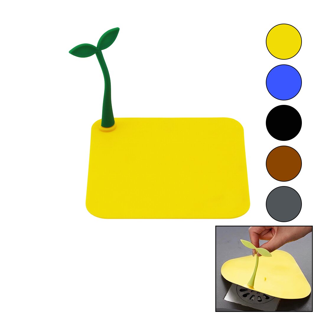 QUADRATISCHER ABLAUFDECKEL - SILIKON-FILTER GERUCHSBLOCKER FARBIGES KAMILLENDESIGN MIT GRIFF - FARBE GRAU (5563)