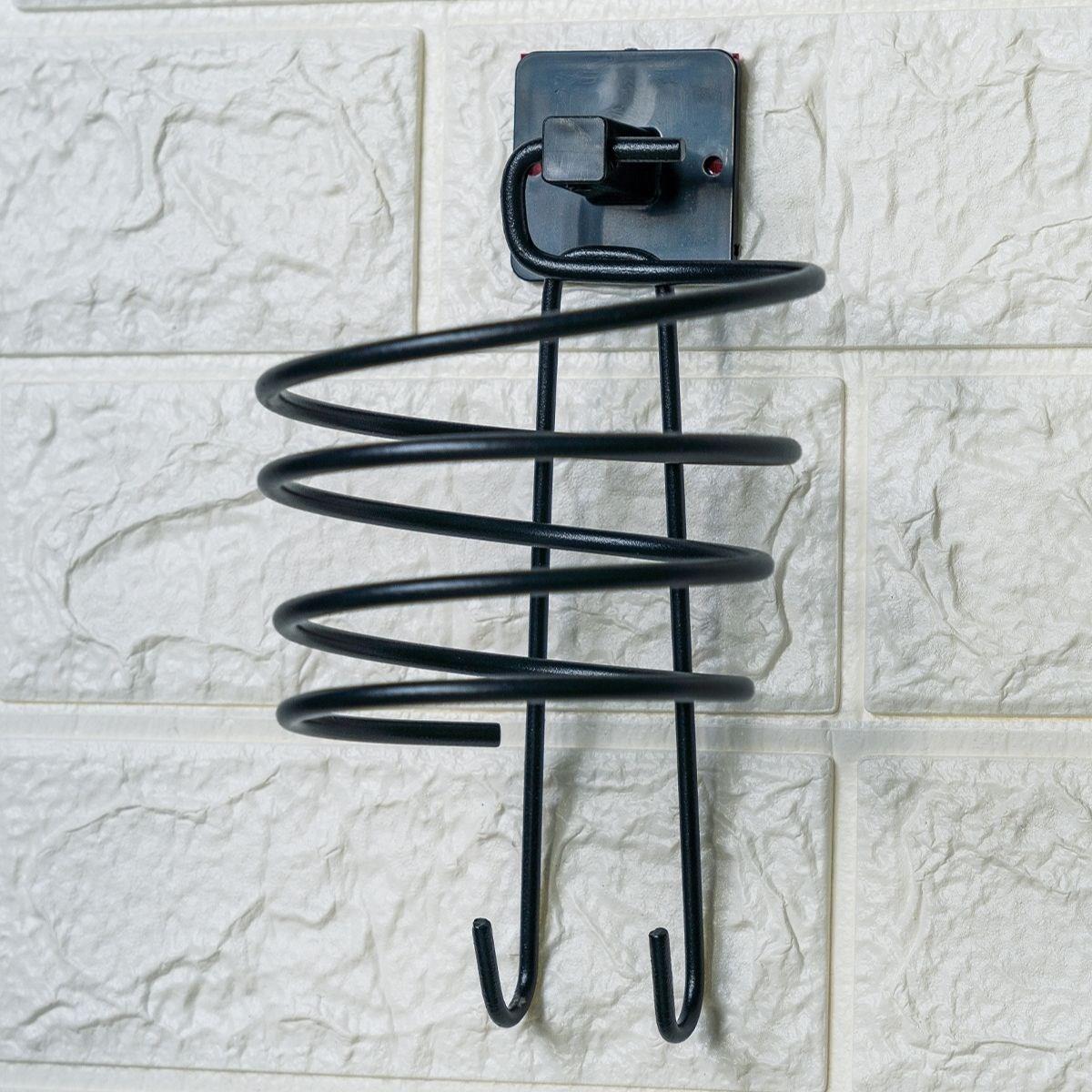 Self-Adhesive Black Stainless Steel Hair Dryer Holder (5563)