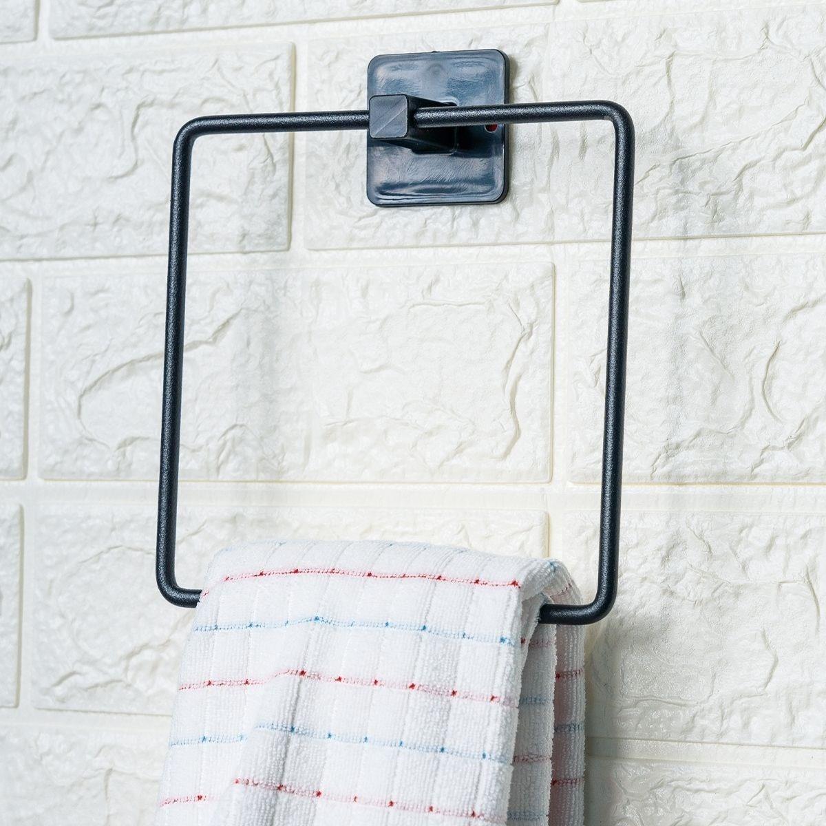 Selbstklebender schwarzer Edelstahl-Handtuchhalter quadratisch (5563)