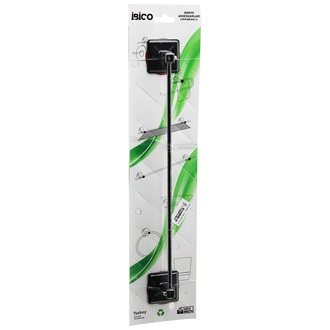 Black Long Metal Towel Rack Adhesive Mount BNY-705