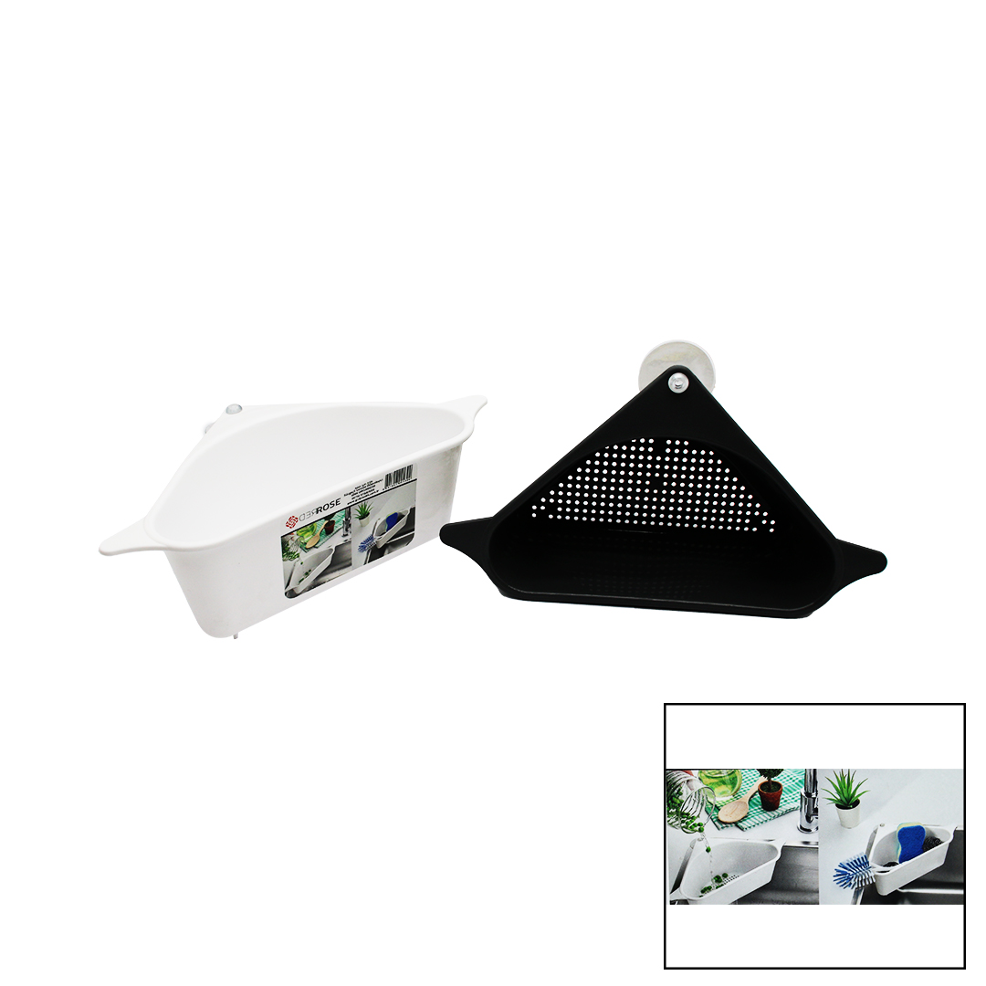 Kunststoff-Eckregal mit Saugnapf und Sieb-Waschbeckenorganizer (5563)