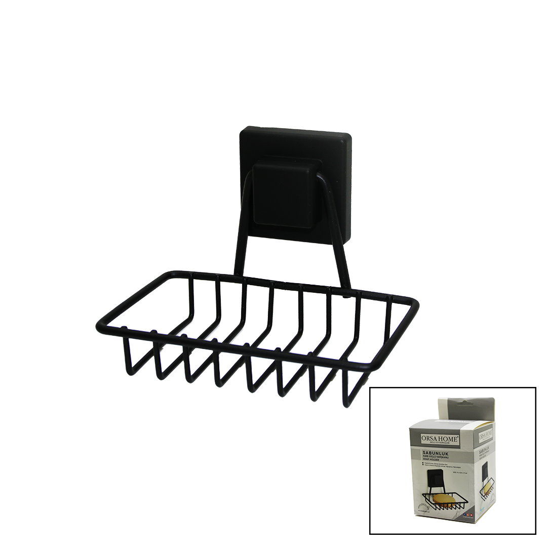 Black Metal Square Soap Holder Strong Adhesive 11x12.5x11cm