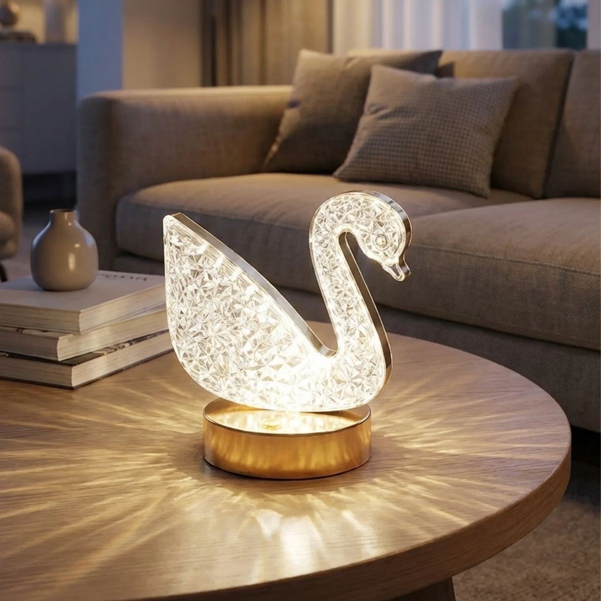 Swan Kristall LED Tischlampe – Touch, 3 Farbmodi, Aufladbar Mini Deko Nachtlicht (5563)
