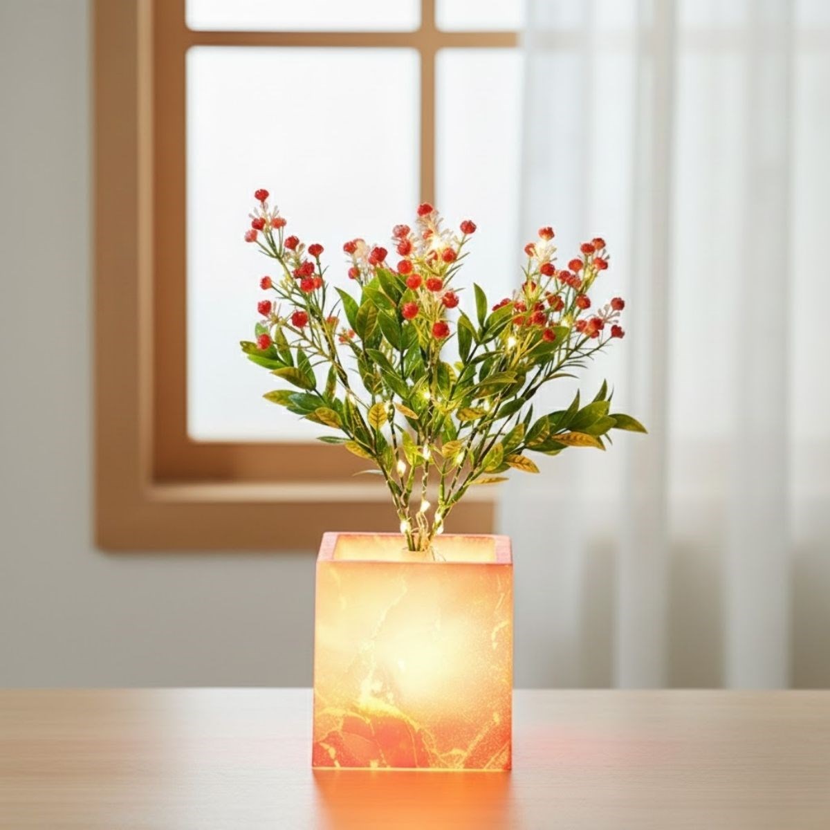 LED-Kunstblume – Rosa Topf LED Dekorative Pflanze, Schreibtisch- und Büro-Leuchte (5563)