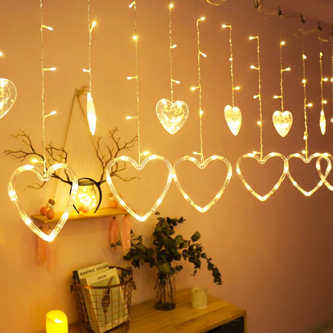 GÜN IŞIĞI - KALPLİ 3MT - FİŞLİ EKLEMELİ - FONKSİYONLU LUX SARKIT PERDE LED - DEKOR LAMBA (5563)