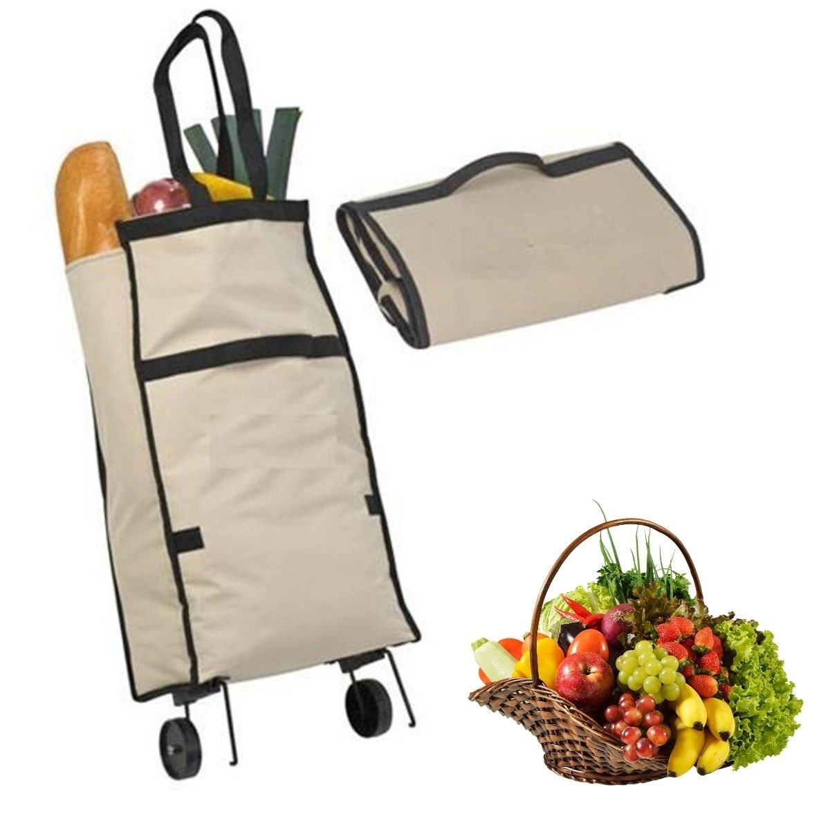 Foldable Wheeled Shopping Cart, Multi-Purpose Market Trolley