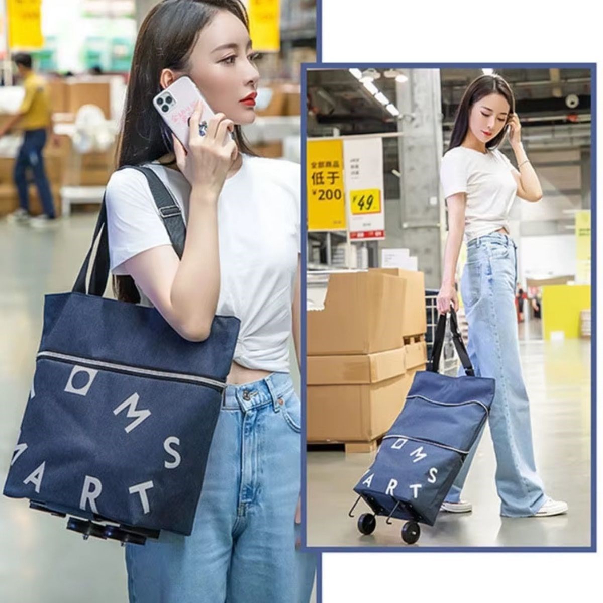 Foldable Wheeled Shopping Cart, Multi-Purpose Market Trolley Bag (5563) #2