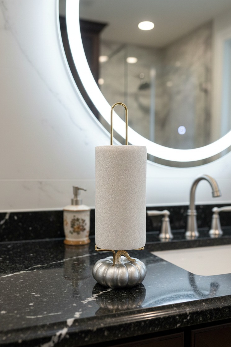 Dekorative Handtuchstange mit Kürbis in Silber 34x12 cm (5563) #2