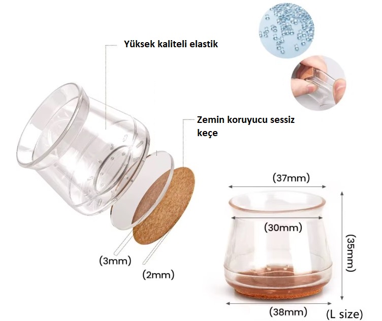 Set of 4 Clear Silicone Chair Leg Protectors with Felt (5563) #2