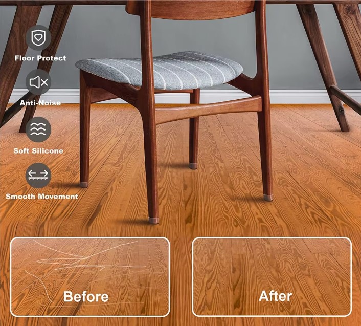 Set of 4 Clear Silicone Chair Leg Protectors with Felt (5563) #3