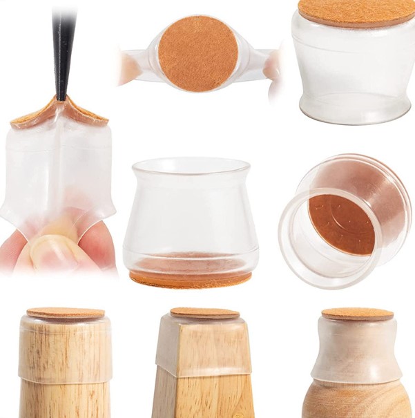 Set of 4 Clear Silicone Chair Leg Protectors with Felt (5563) #4