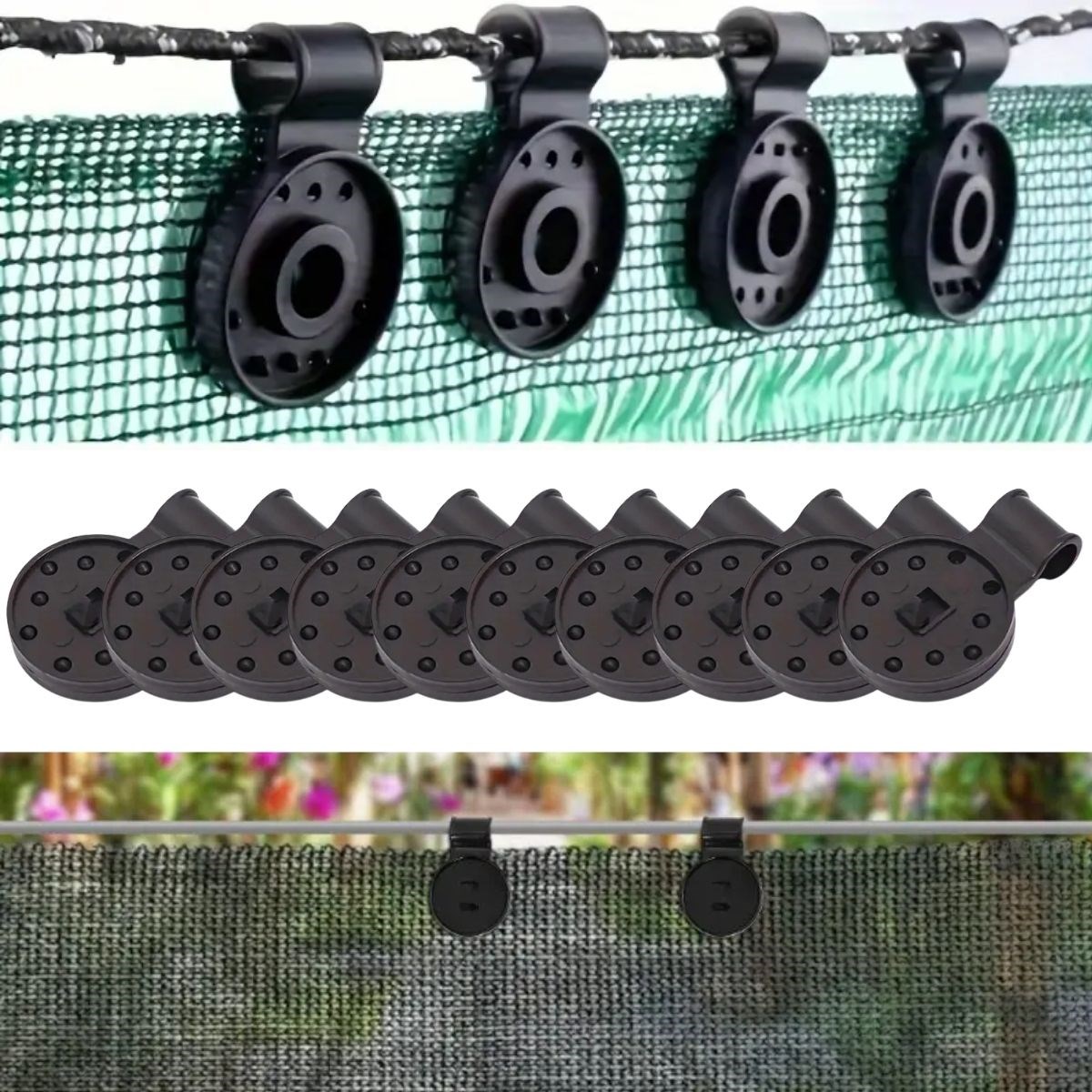 10x Sun Shade Mesh Fixing Clips - Durable Plastic Clamp Hook