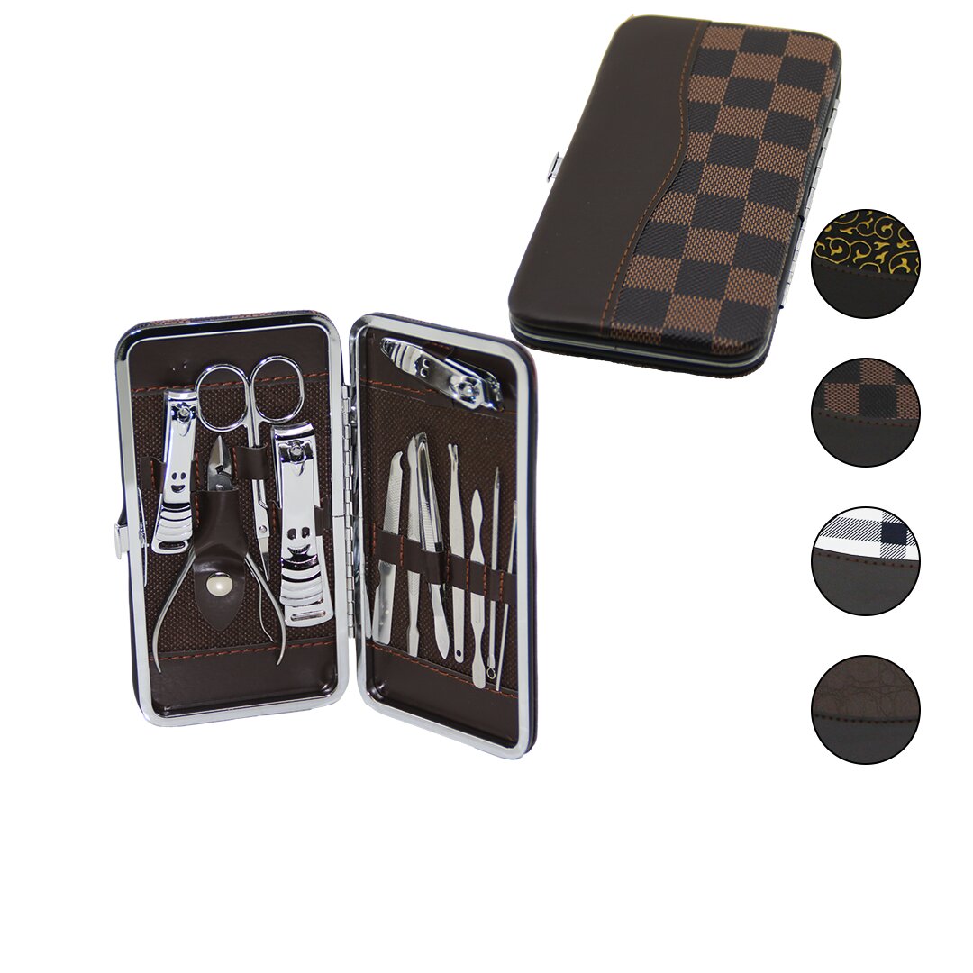 12 PCS Silver Manicure Pedicure Set with Colorful Patterns