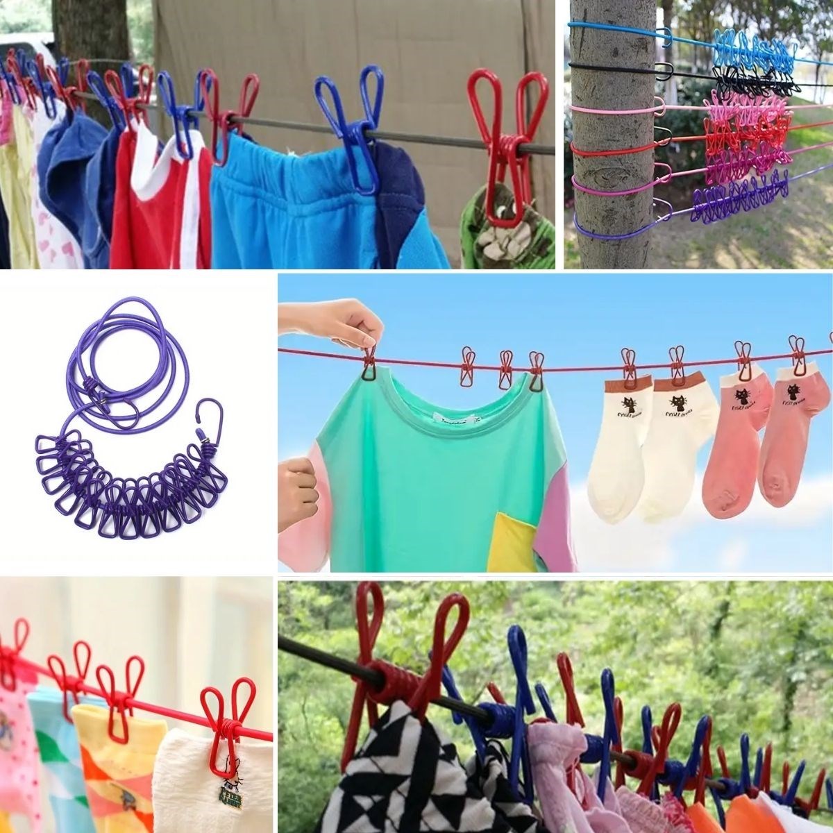 Portable Travel Clothesline with 12 Clips Elastic Clothespins (5563) #2