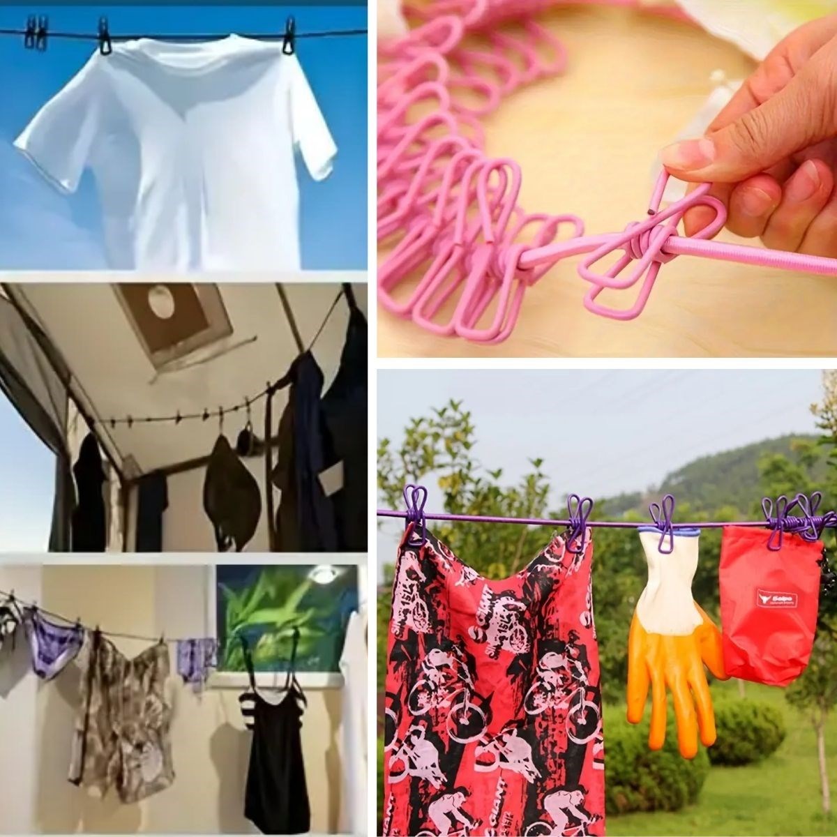 Portable Travel Clothesline with 12 Clips Elastic Clothespins (5563) #3