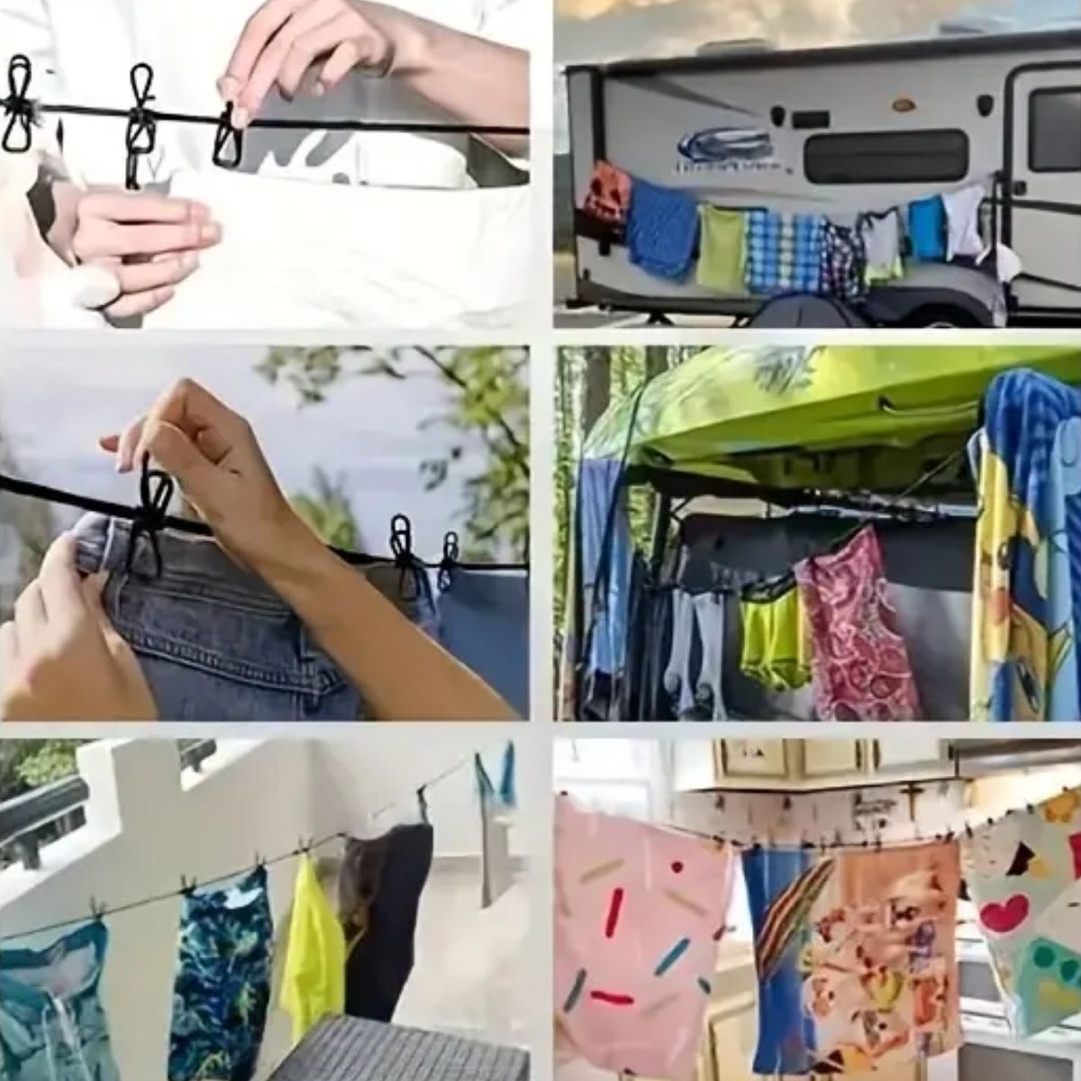 Portable Travel Clothesline with 12 Clips Elastic Clothespins (5563) #4