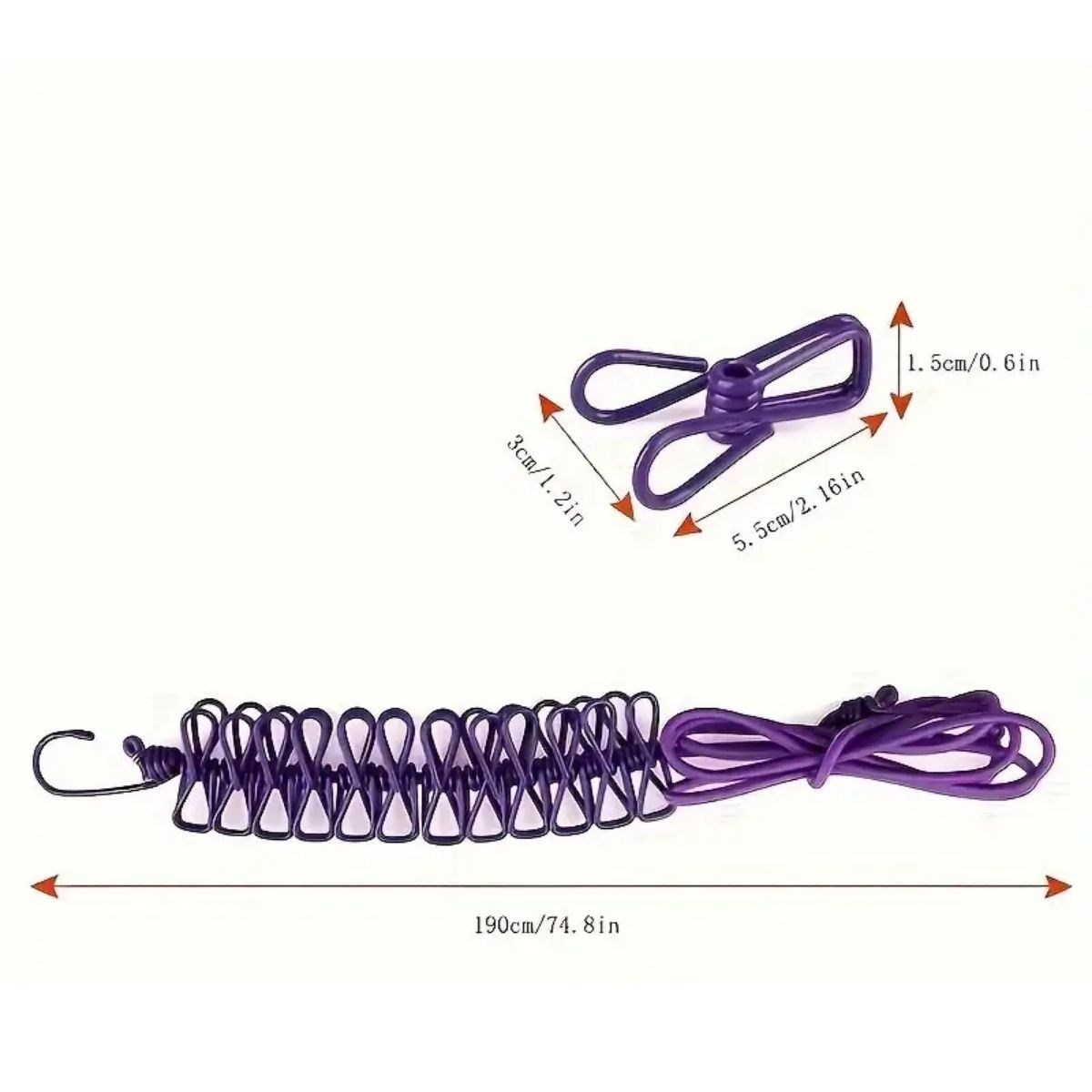 Portable Travel Clothesline with 12 Clips Elastic Clothespins (5563) #5