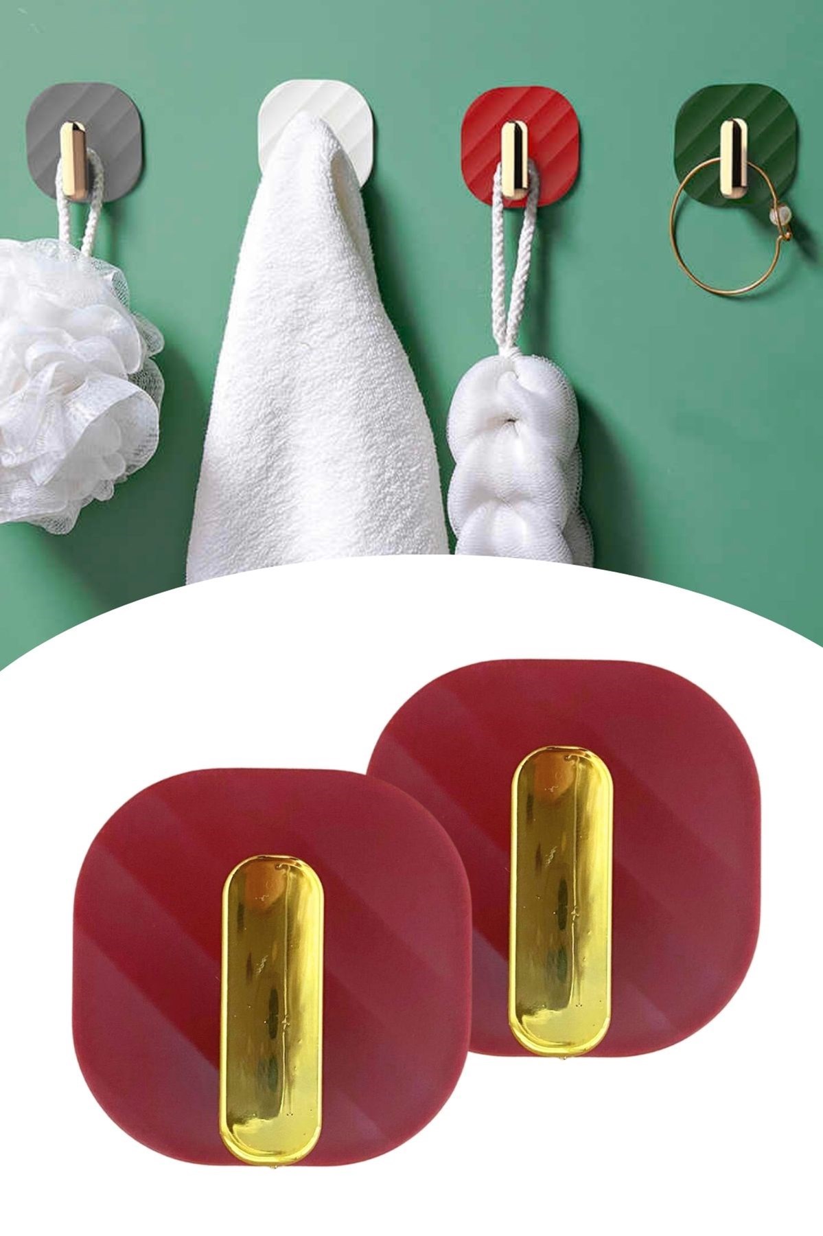 2li Yapışkanlı Retro Askılık Dolap Kapak Kulpu Kırmızı (5563) #5