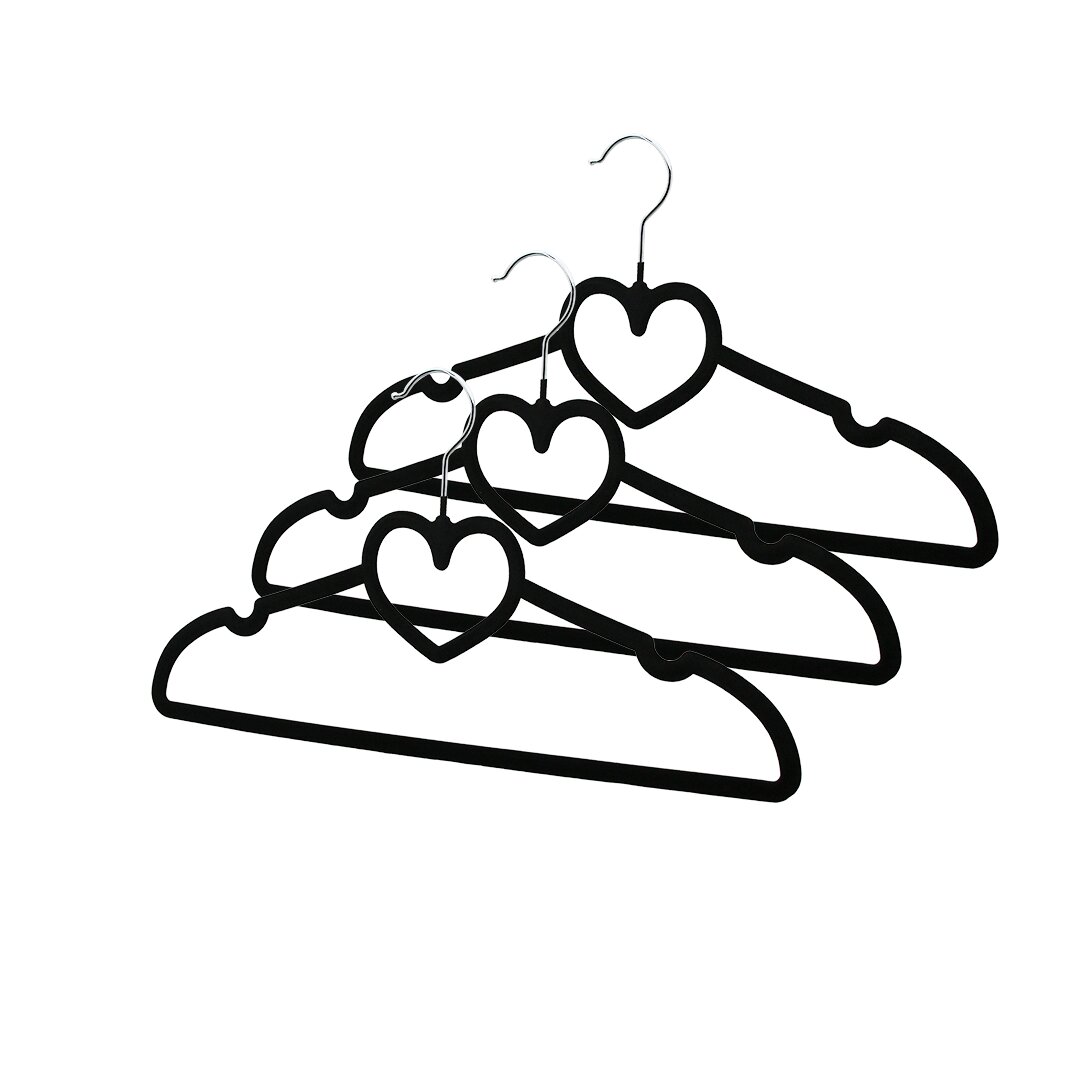 3PCS Black Velvet Heart Plastic Hanger with Metal Tip (5563)