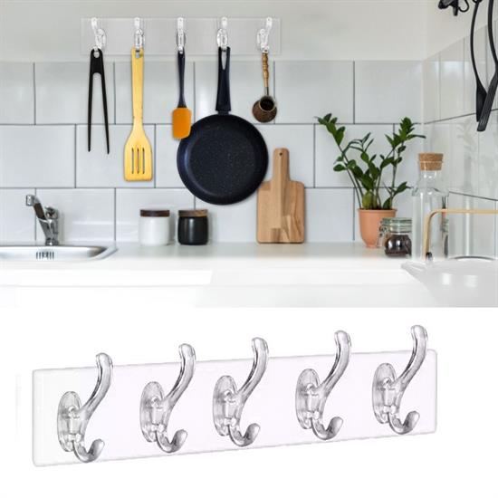 5-Pack Strong Adhesive Transparent Wall Hook Organizer (5563