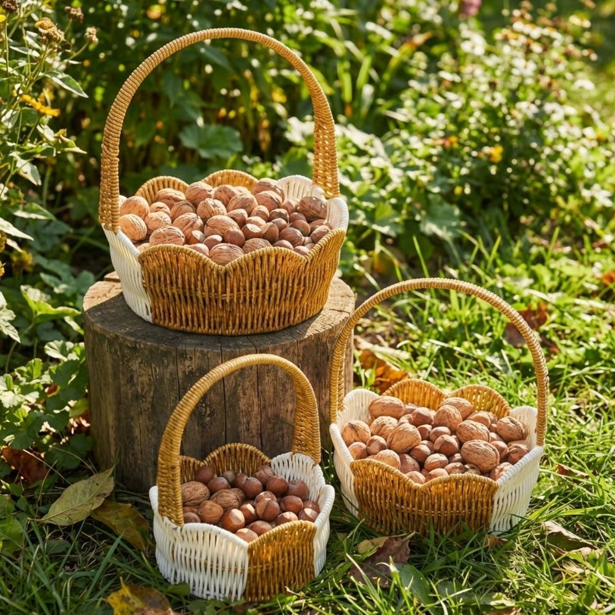 3-Piece Nesting Round Wavy Rattan Basket Set with Handles #2