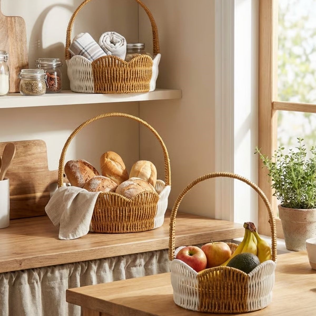 3-Piece Nesting Round Wavy Rattan Basket Set with Handles #4