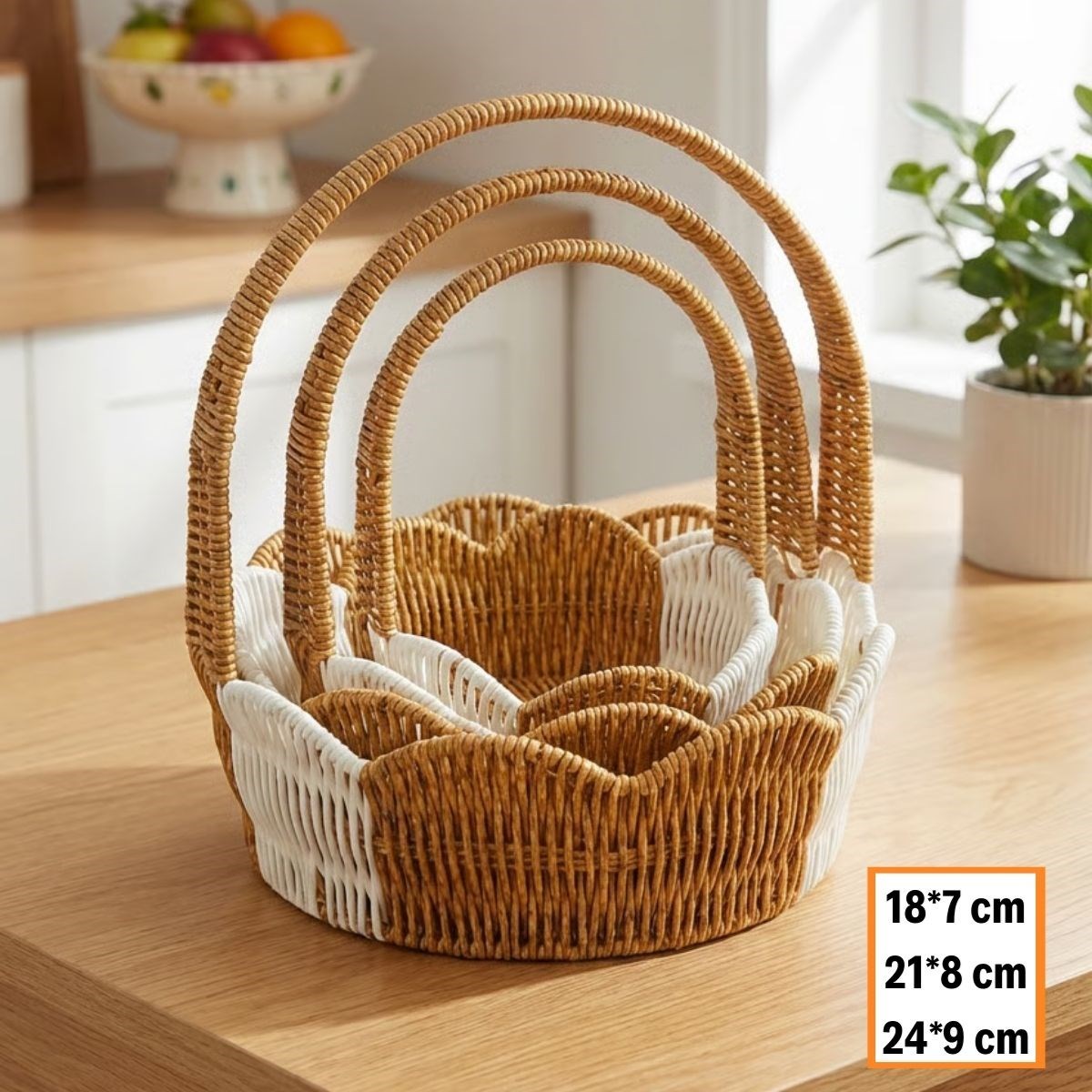 3-Piece Nesting Round Wavy Rattan Basket Set with Handles #5